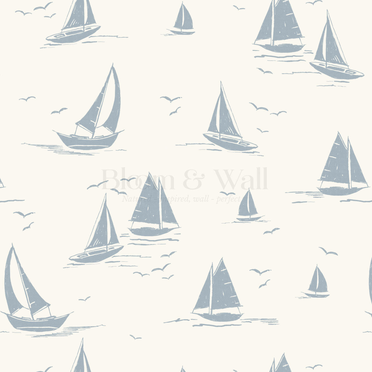 Harper Race Day Sailboats Cream Blue Wallpaper