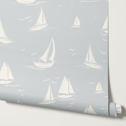 Harper Race Day Sailboats Baby Blue Wallpaper