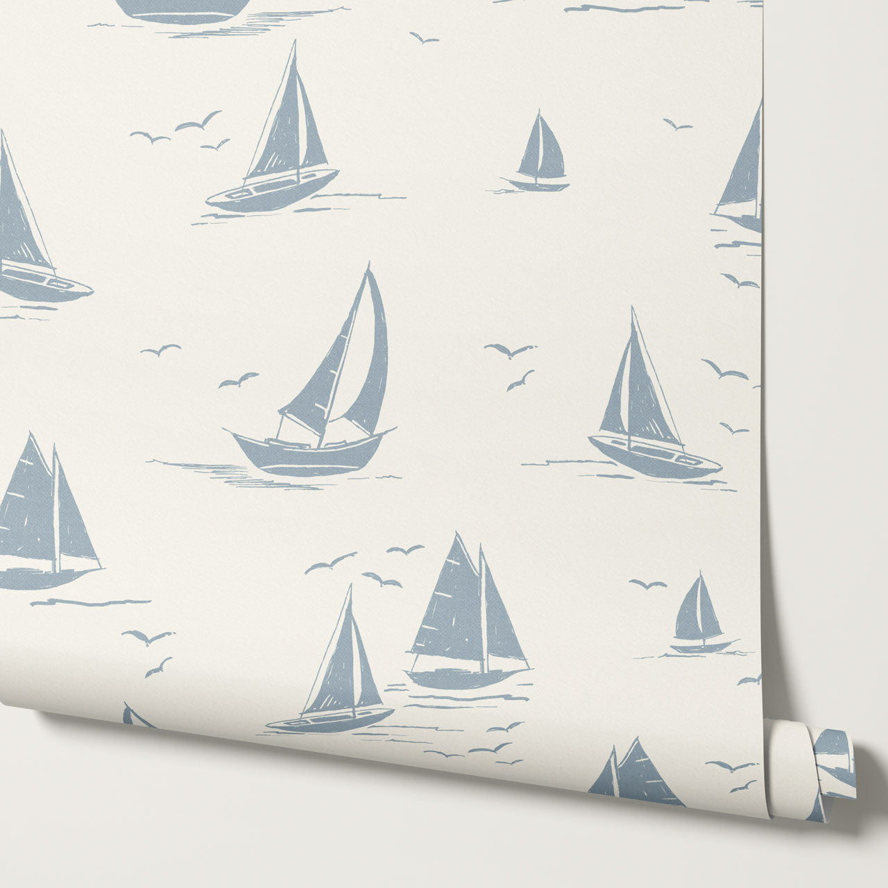 Harper Race Day Sailboats Cream Blue Wallpaper