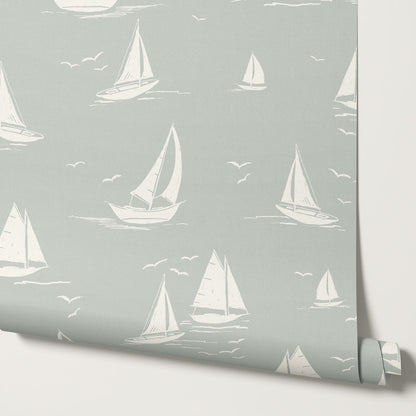 Harper Race Day Sailboats Sea Salt Wallpaper