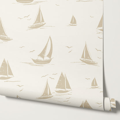 Harper Race Day Sailboats Oat Wallpaper