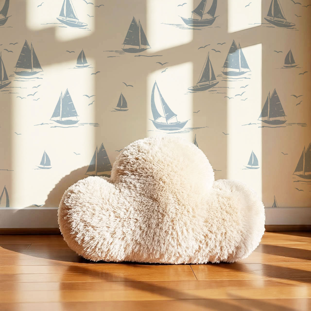 Harper Race Day Sailboats Cream Blue Wallpaper