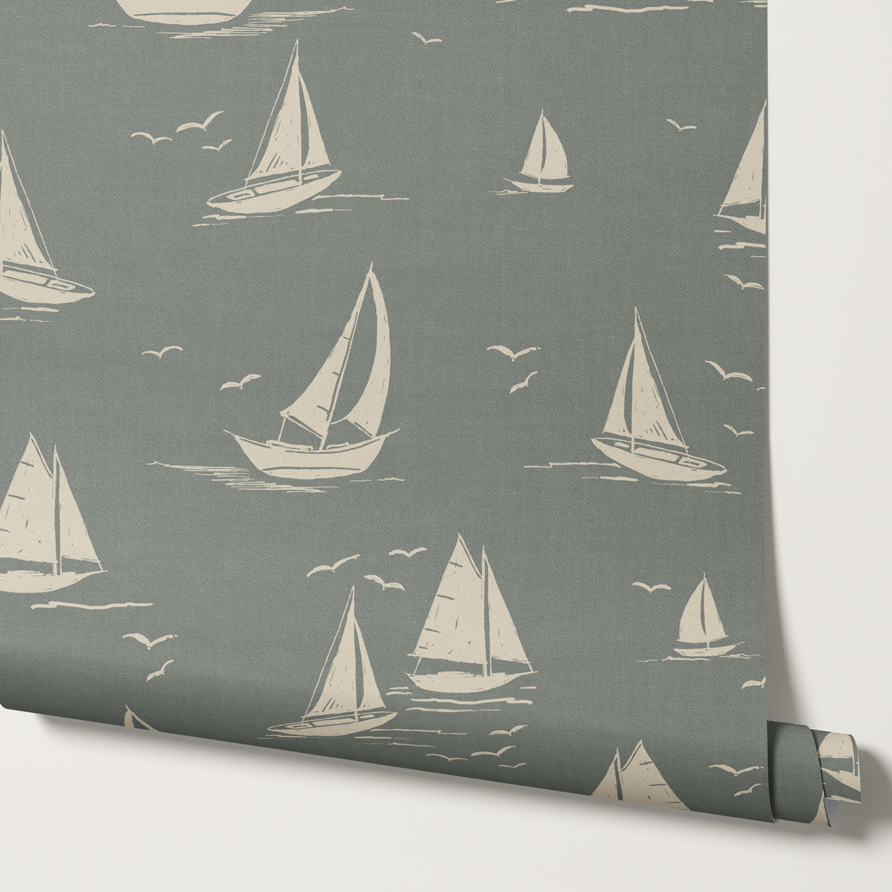 Harper Race Day Sailboats Dusty Green Oat Wallpaper