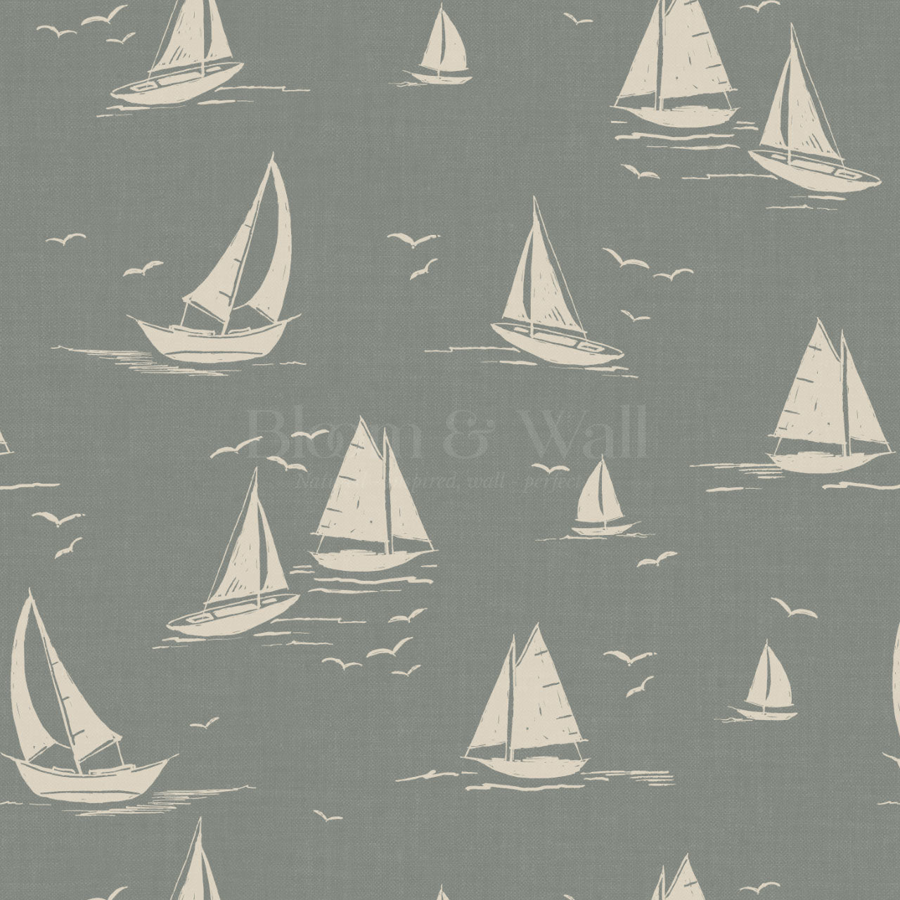 Harper Race Day Sailboats Dusty Green Oat Wallpaper