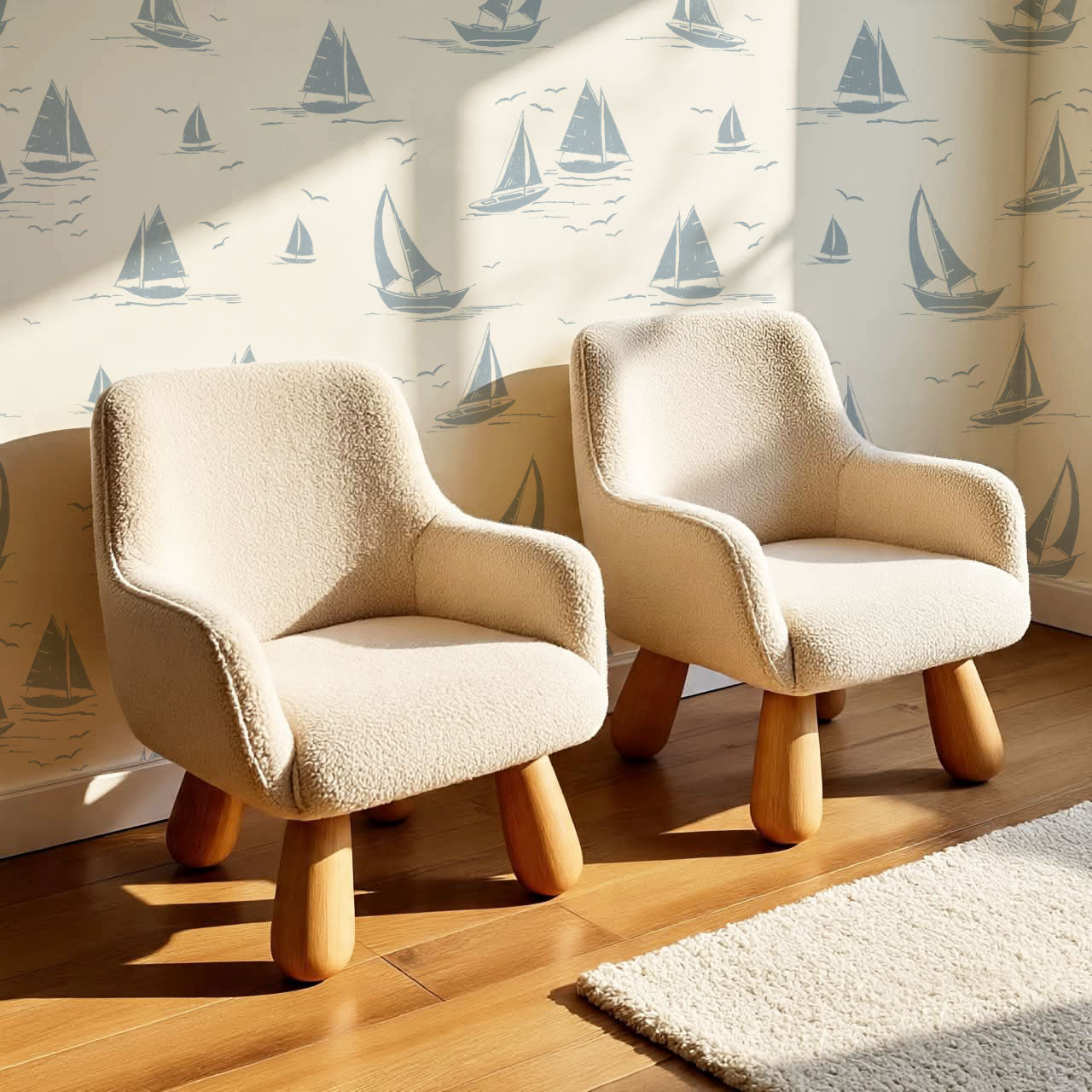 Harper Race Day Sailboats Cream Blue Wallpaper