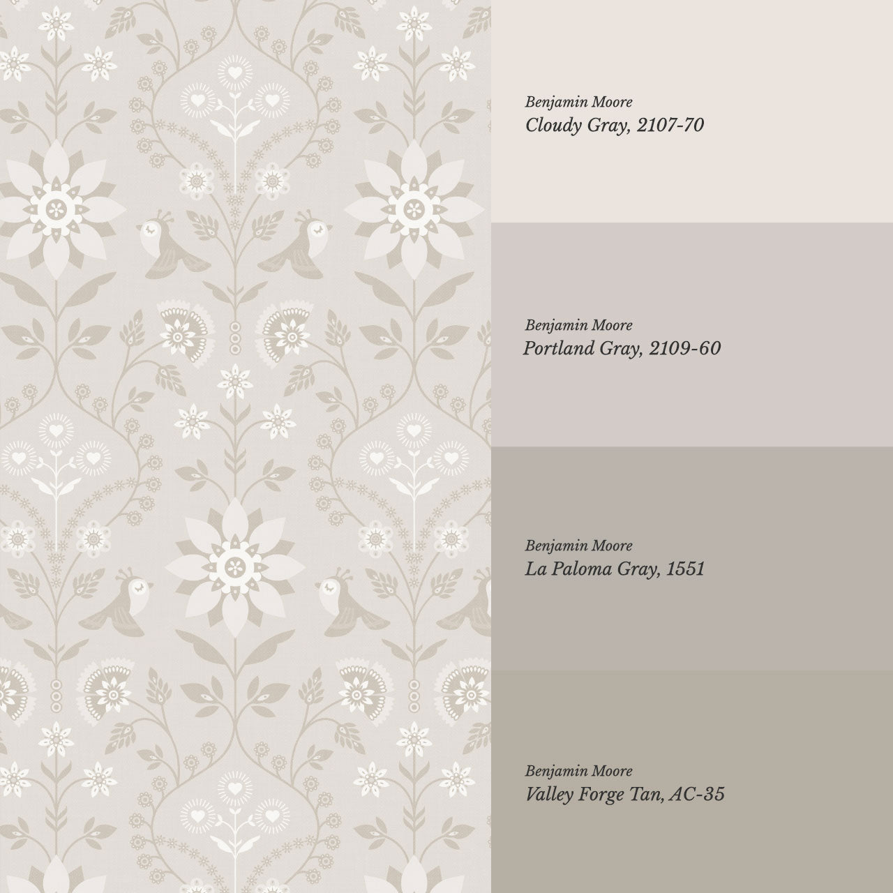 Oaklynn Heartwood Folk Garden Beige Dove Wallpaper