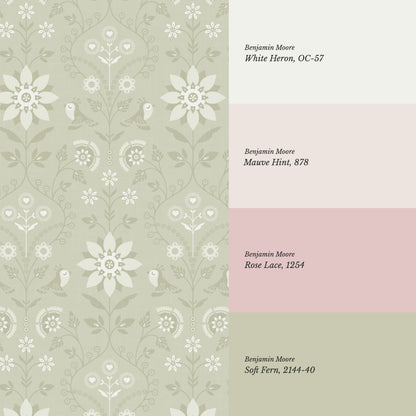 Oaklynn Heartwood Folk Garden Sage Wallpaper
