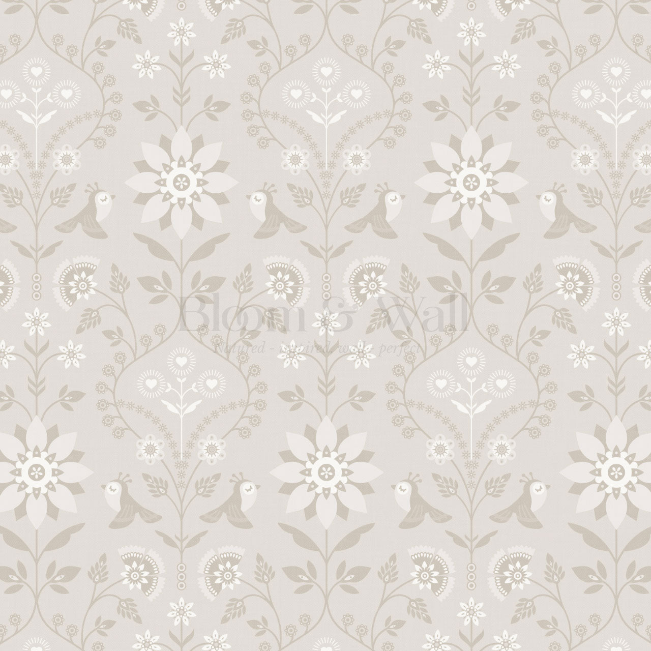 Oaklynn Heartwood Folk Garden Beige Dove Wallpaper