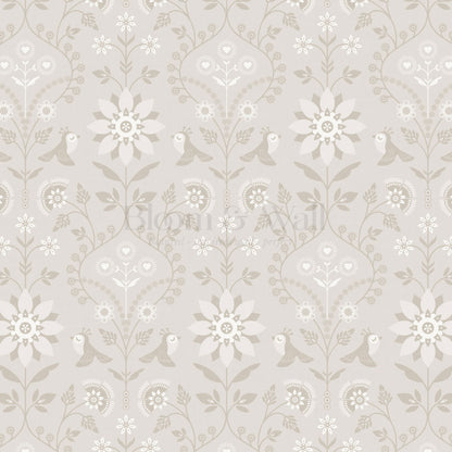 Oaklynn Heartwood Folk Garden Beige Dove Wallpaper