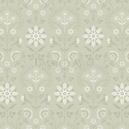 Oaklynn Heartwood Folk Garden Sage Wallpaper