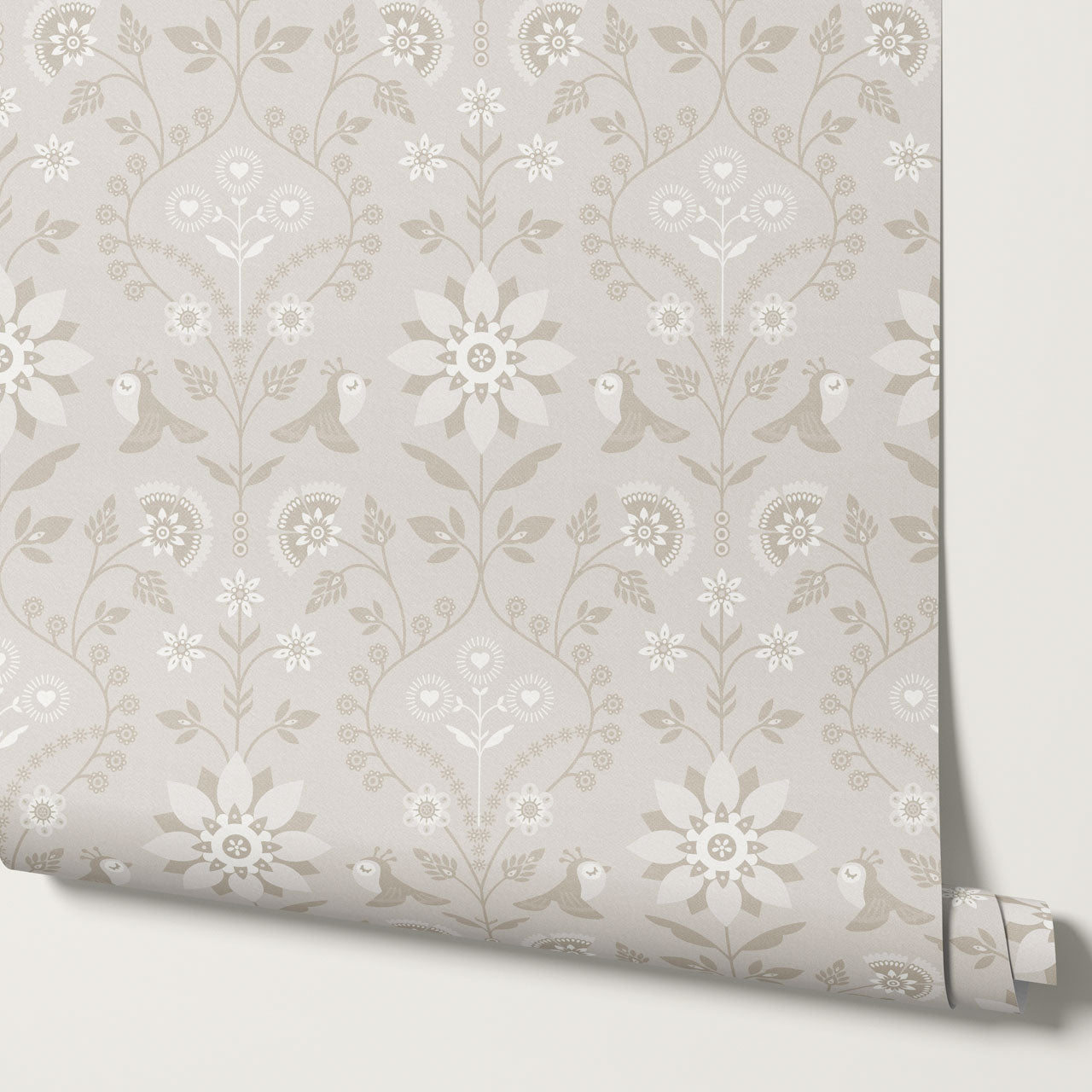 Oaklynn Heartwood Folk Garden Beige Dove Wallpaper