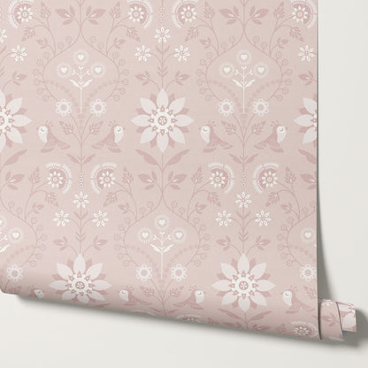 Oaklynn Heartwood Folk Garden Rose Dust Wallpaper