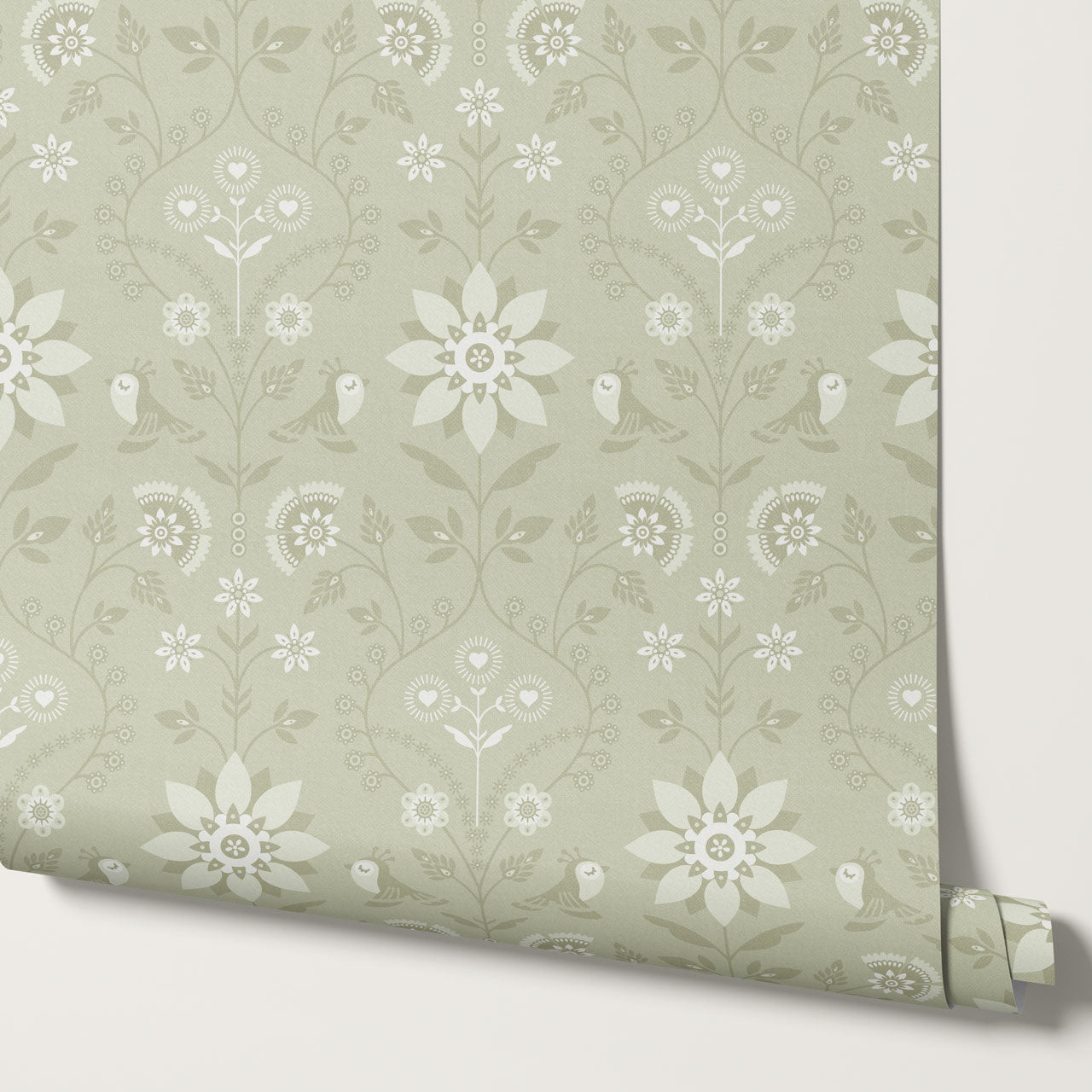 Oaklynn Heartwood Folk Garden Sage Wallpaper