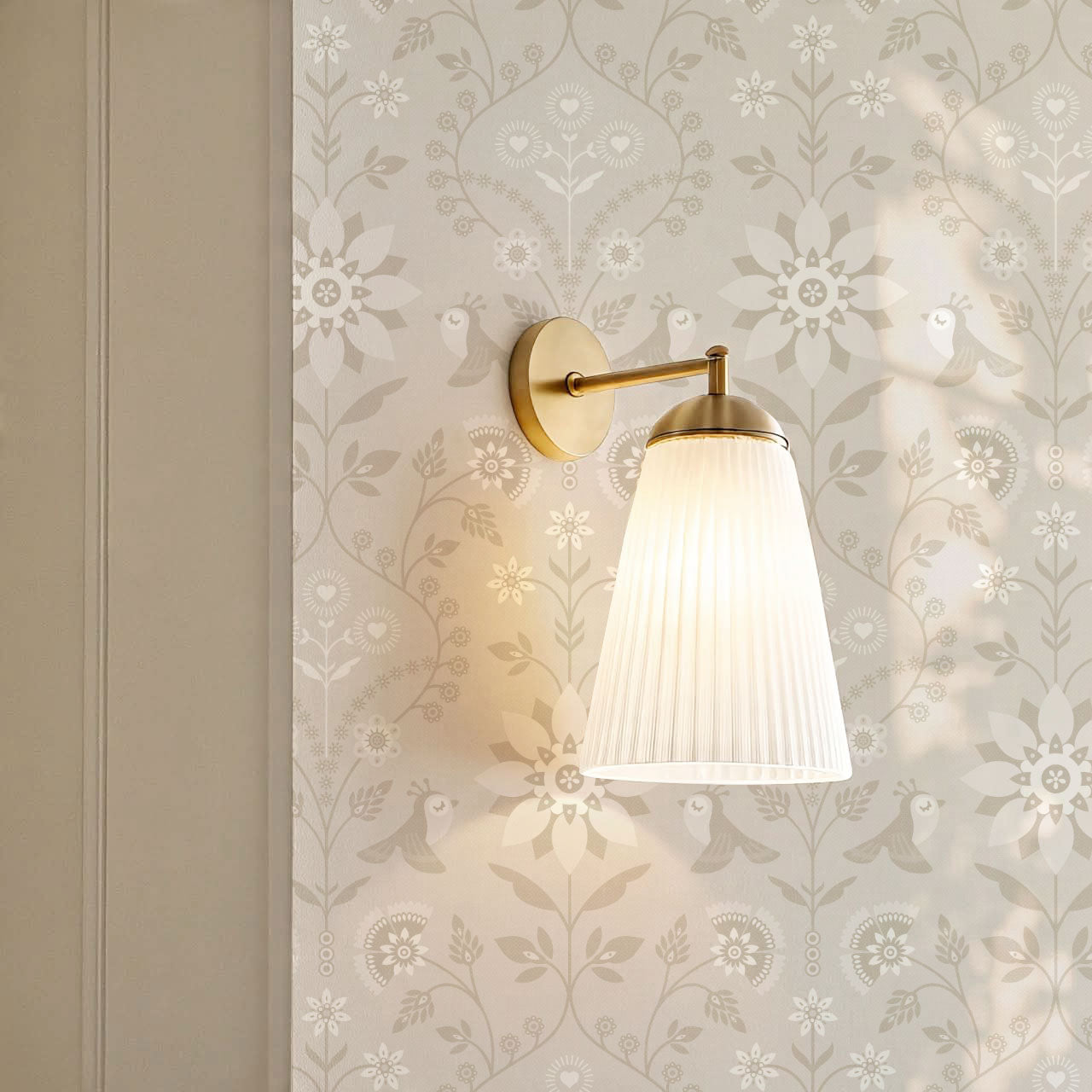 Oaklynn Heartwood Folk Garden Beige Dove Wallpaper