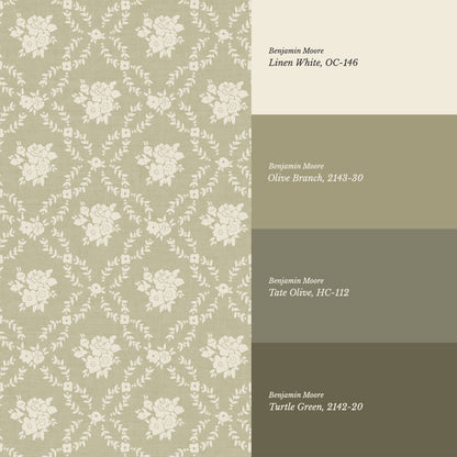 Helen Small Florals Green Olive Wallpaper