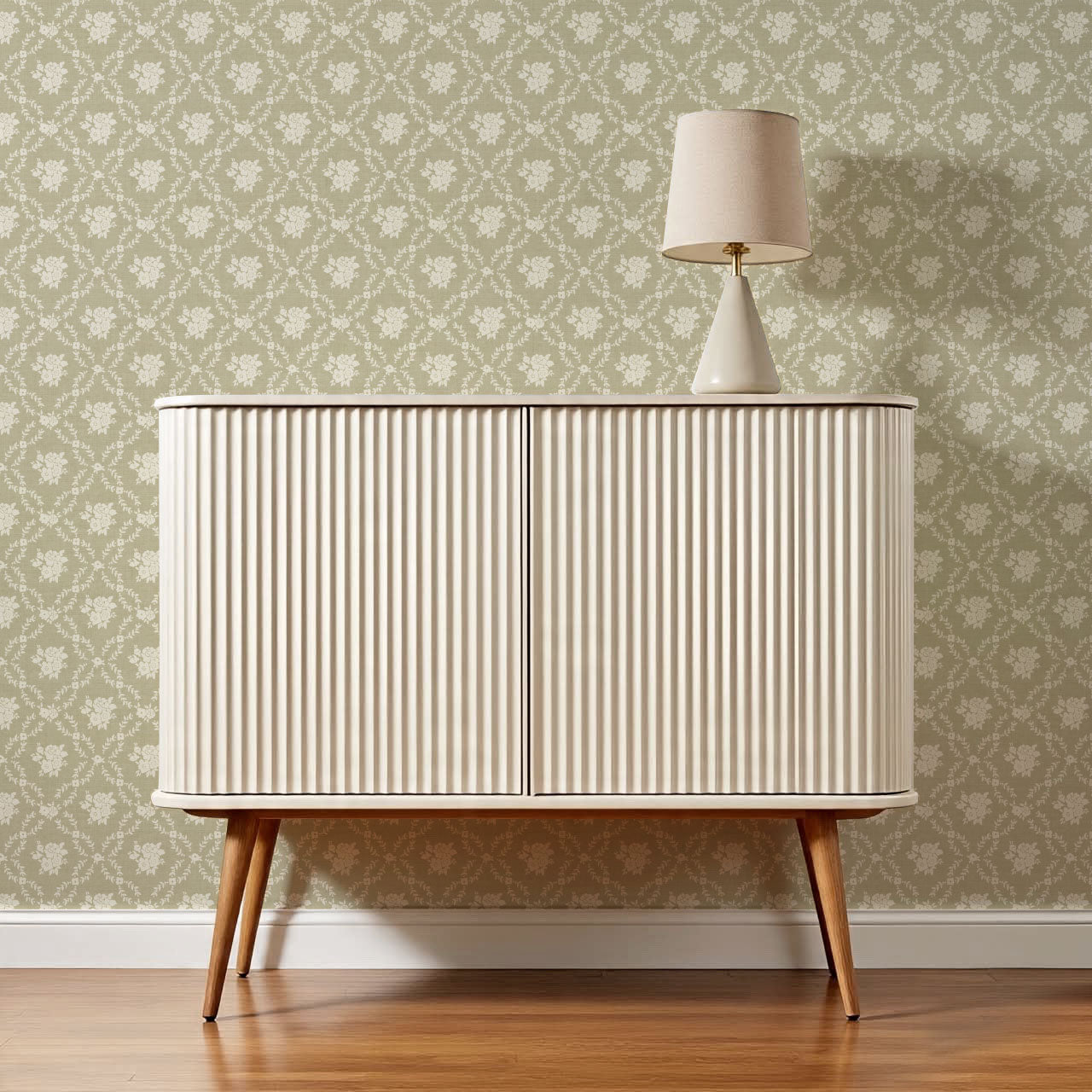 Helen Small Florals Green Olive Wallpaper