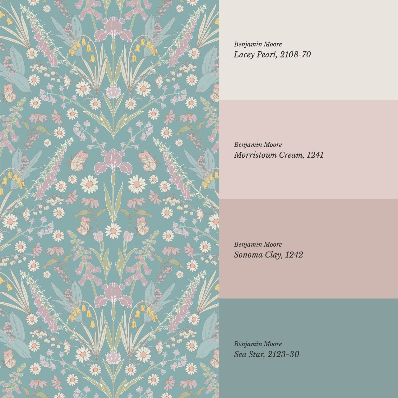 Heli Meadow Florals Jade Blush Wallpaper