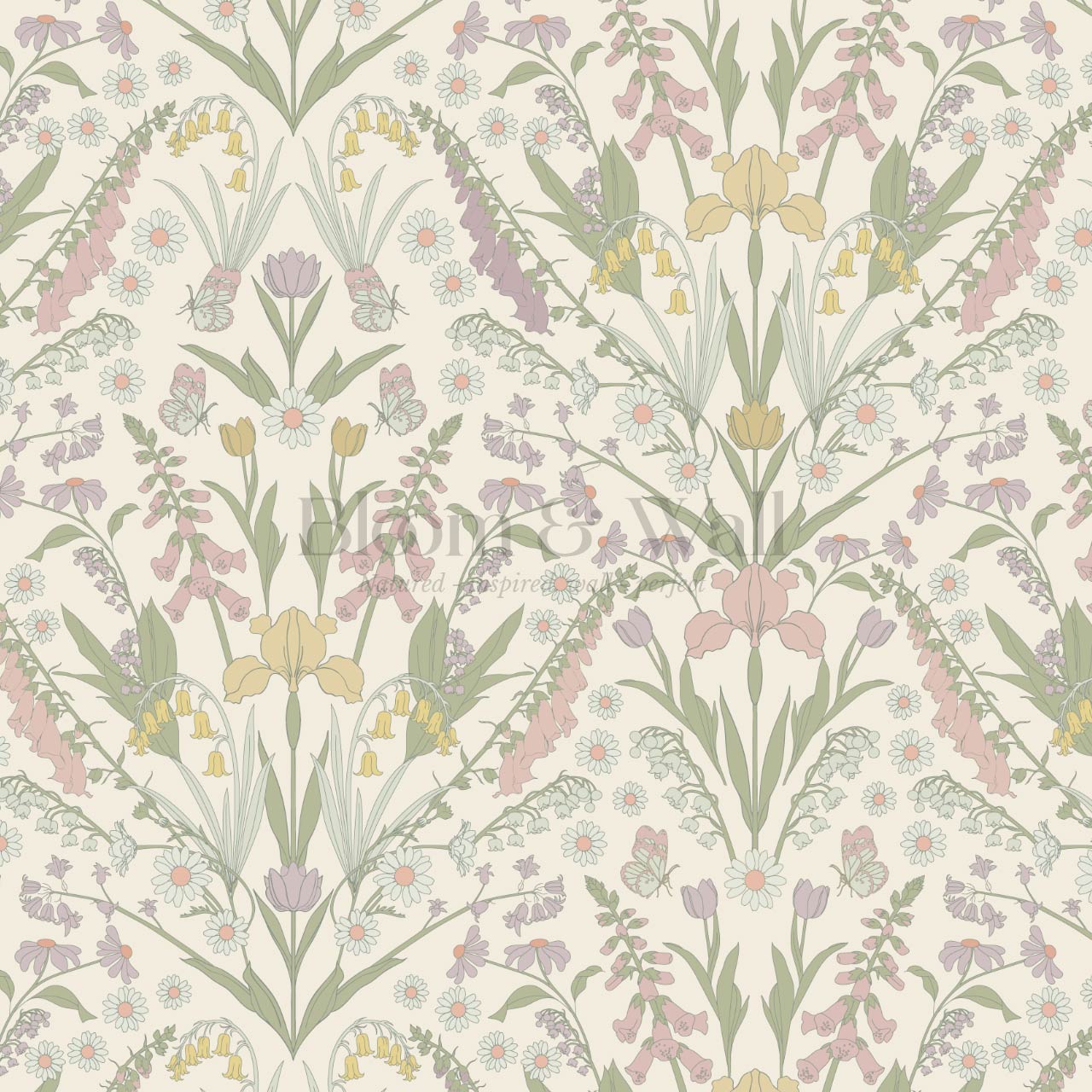 Heli Meadow Florals Cream Pastel Wallpaper