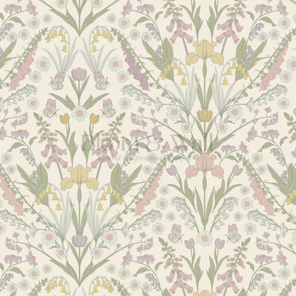 Heli Meadow Florals Cream Pastel Wallpaper