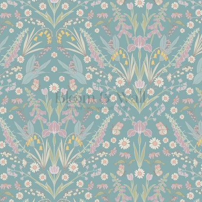 Heli Meadow Florals Jade Blush Wallpaper