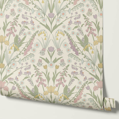 Heli Meadow Florals Cream Pastel Wallpaper