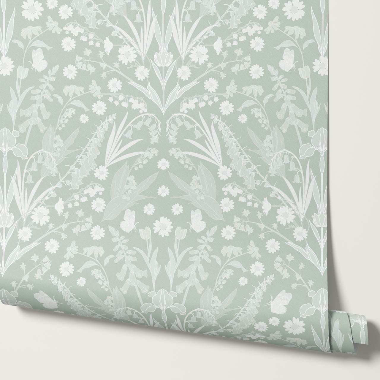 Heli Meadow Florals Soft Green Wallpaper