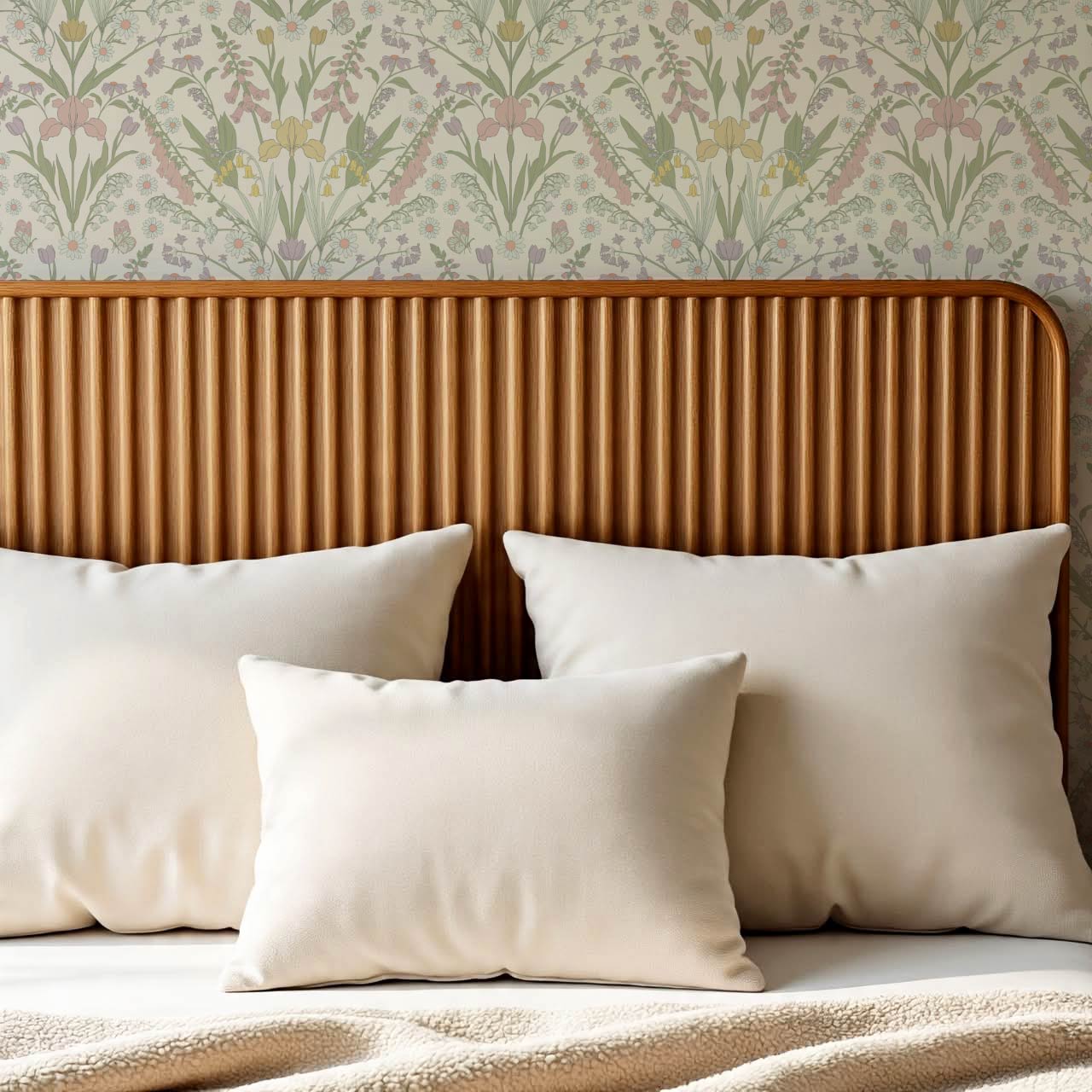 Heli Meadow Florals Cream Pastel Wallpaper