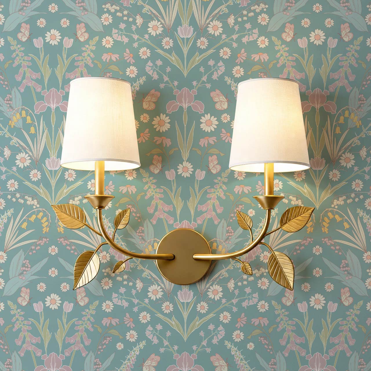 Heli Meadow Florals Jade Blush Wallpaper