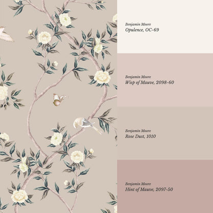Hemma Porcelain Orchard Chinoiserie Taupe Stone Pearl Wallpaper