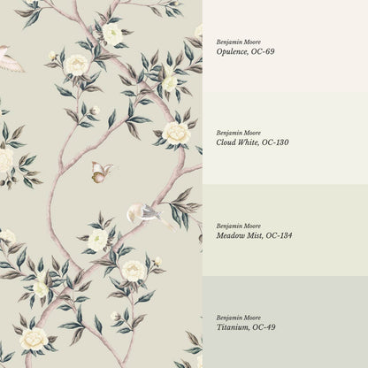 Hemma Porcelain Orchard Chinoiserie Soft Sage Ivory Wallpaper