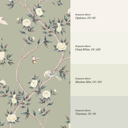 Hemma Porcelain Orchard Chinoiserie Sage Pearl Wallpaper