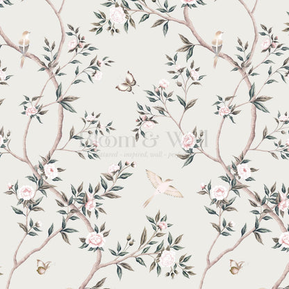 Hemma Porcelain Orchard Chinoiserie Ivory Pastel Wallpaper