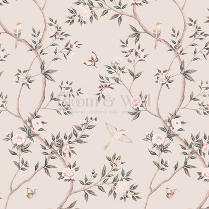 Hemma Porcelain Orchard Chinoiserie Rose Dust Beige Wallpaper