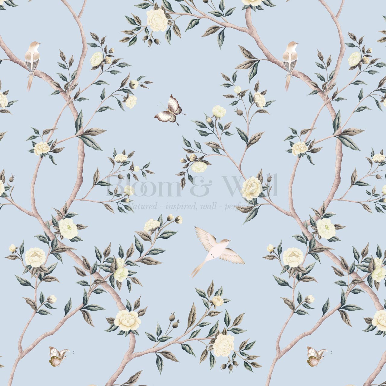Hemma Porcelain Orchard Chinoiserie Sky Pearl Wallpaper