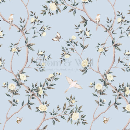 Hemma Porcelain Orchard Chinoiserie Sky Pearl Wallpaper