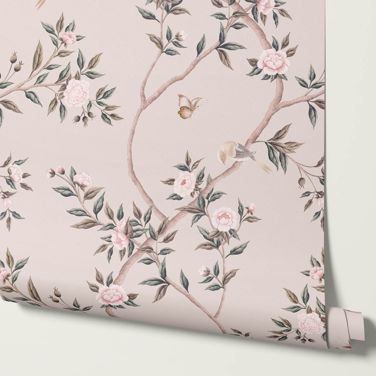 Hemma Porcelain Orchard Chinoiserie Rose Dust Beige Wallpaper