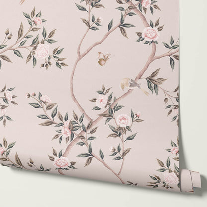 Hemma Porcelain Orchard Chinoiserie Rose Dust Beige Wallpaper
