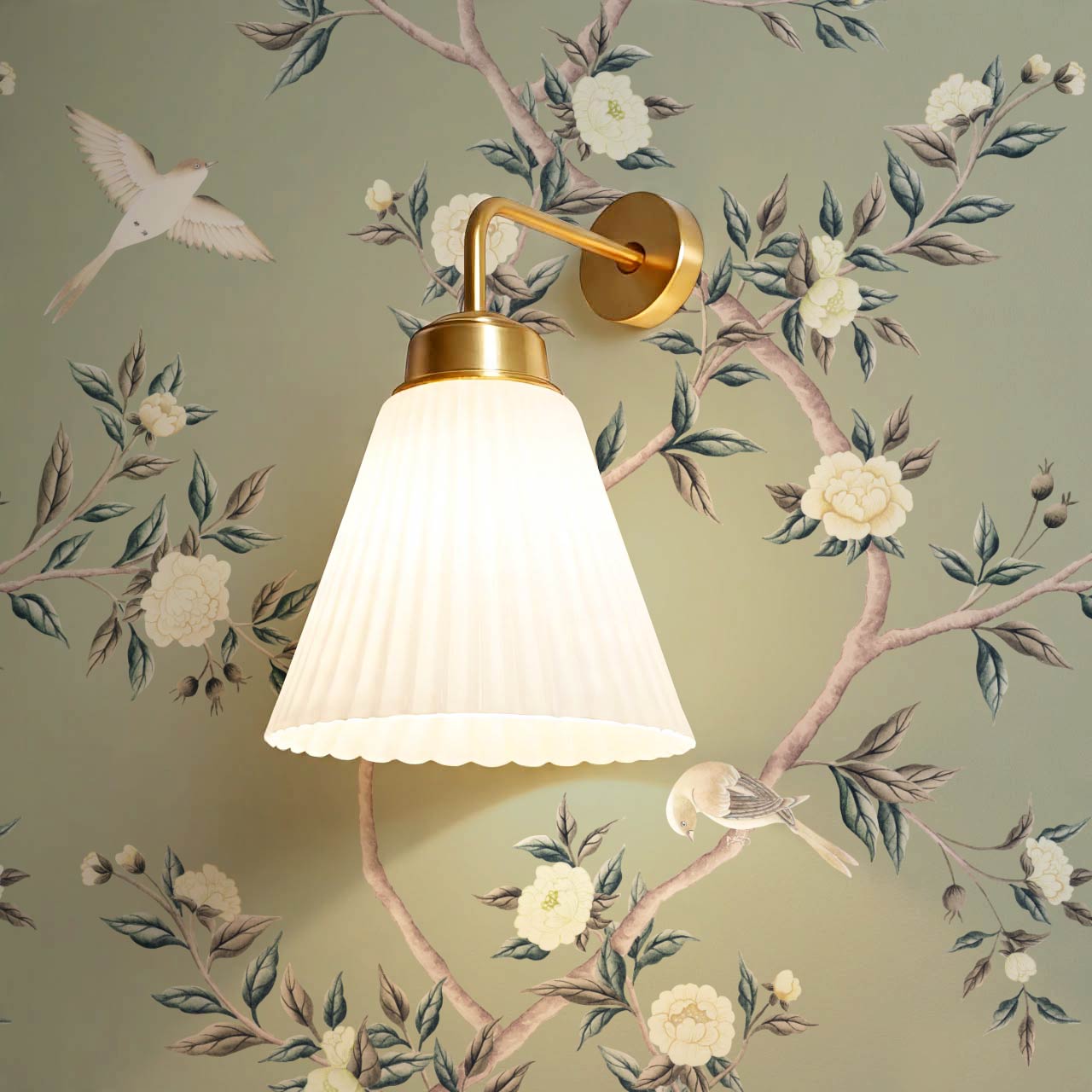 Hemma Porcelain Orchard Chinoiserie Sage Pearl Wallpaper