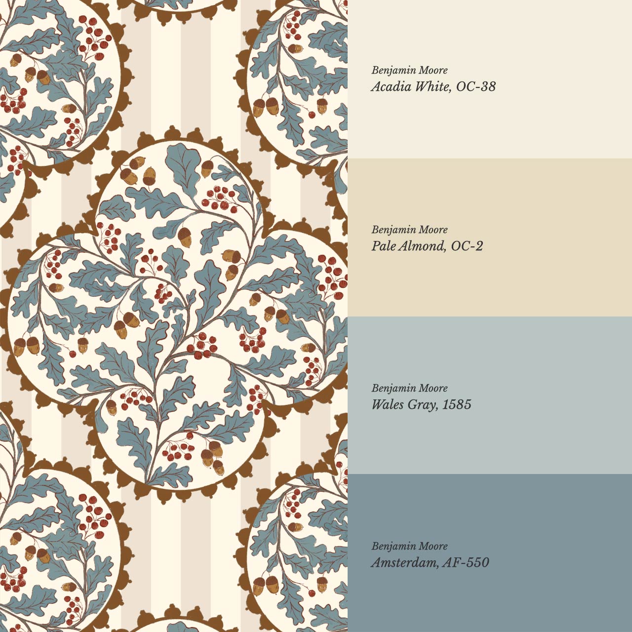 Herminia Oak Leaves Medalions Taupe Teal Wallpaper