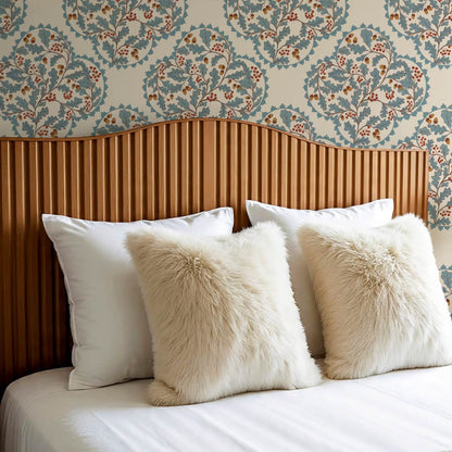 Herminia Oak Leaves Medalions Neutral Teal Wallpaper