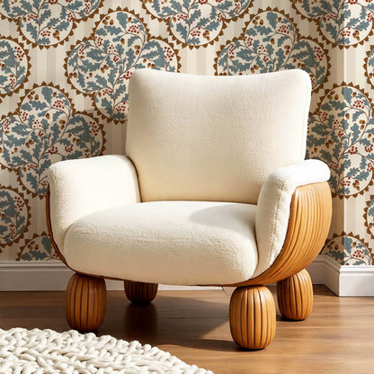 Herminia Oak Leaves Medalions Taupe Teal Wallpaper