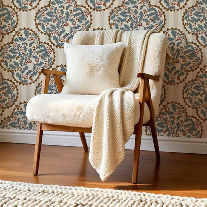 Herminia Oak Leaves Medalions Taupe Teal Wallpaper