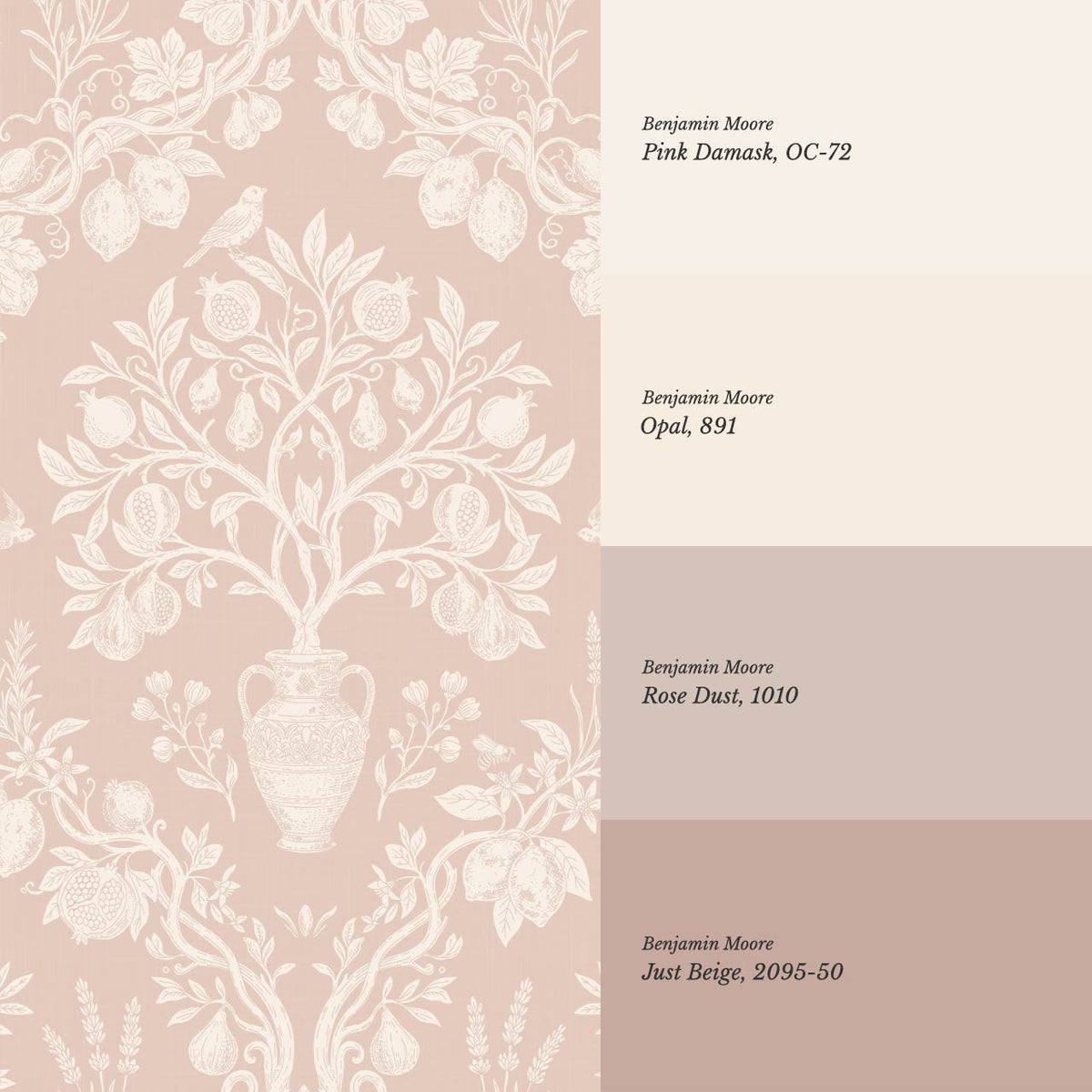 Hilaria Mediterranean Garden Dusty Pink Cream Wallpaper