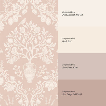 Hilaria Mediterranean Garden Dusty Pink Cream Wallpaper