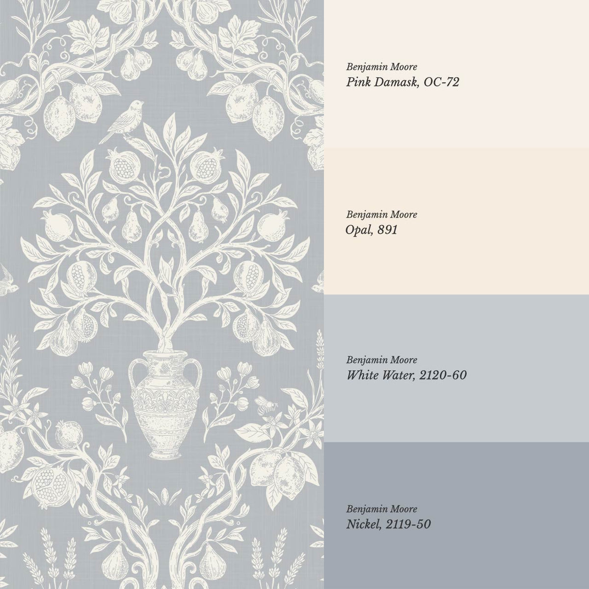 Hilaria Mediterranean Garden French Blue Cream Wallpaper