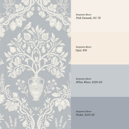 Hilaria Mediterranean Garden French Blue Cream Wallpaper