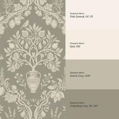 Hilaria Mediterranean Garden Olive Stone Ivory Wallpaper
