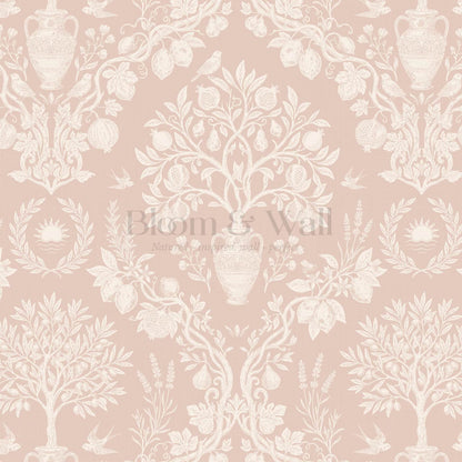 Hilaria Mediterranean Garden Dusty Pink Cream Wallpaper