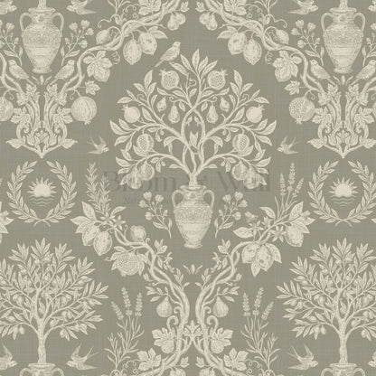 Hilaria Mediterranean Garden Olive Stone Ivory Wallpaper