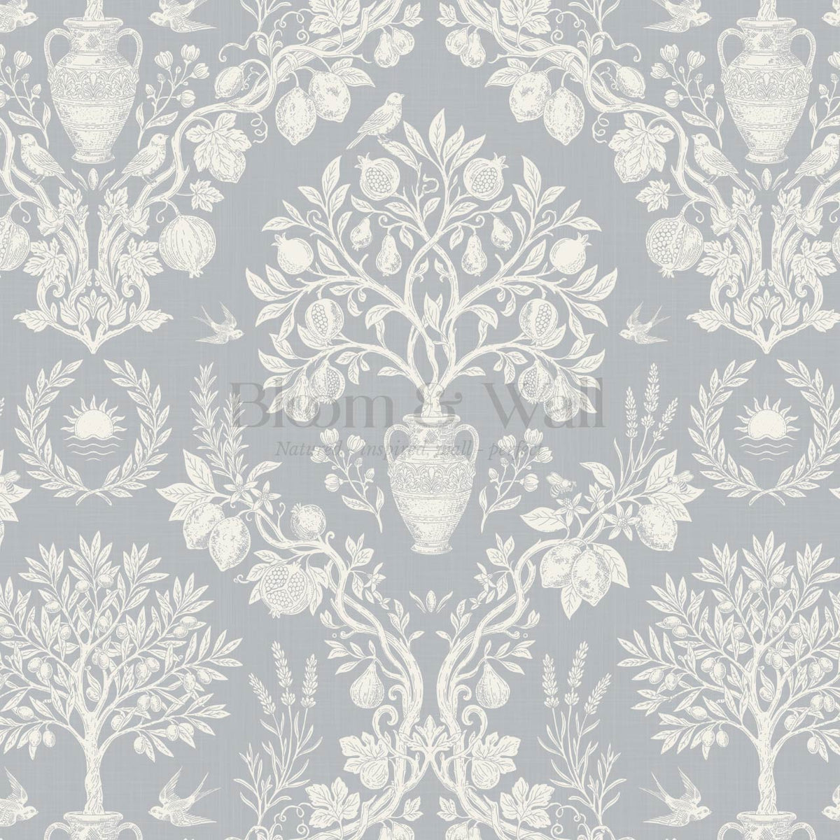 Hilaria Mediterranean Garden French Blue Cream Wallpaper